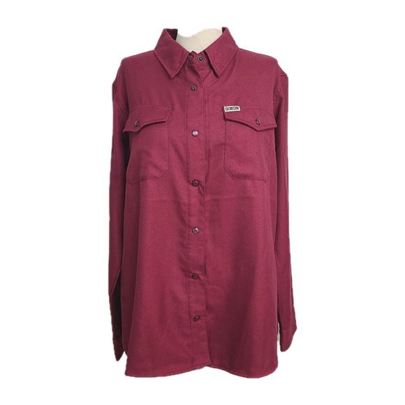 DIXXON Tops - Dixxon  Bordeaux Burgundy Solid Button Up Pearl Snap Flannel Streetwear Moto L
